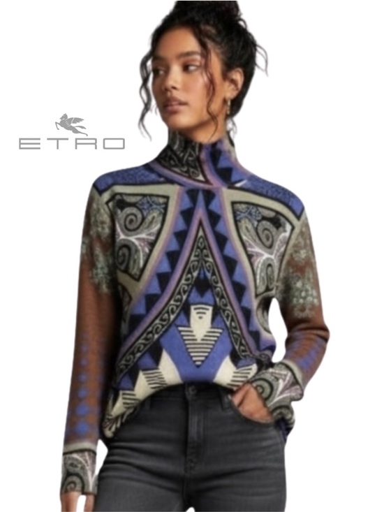 Etro Sweaters - ETRO Multicolor Printed Mock Turtleneck Jumper IT40 - EUC